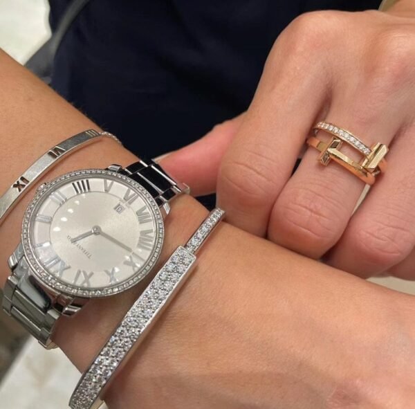 18K T Lock Bangle Full Pav¨¦ Diamonds Bracelet