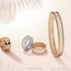 18K Yellow Gold Perl¨¦e Diamonds 3 Row Ring