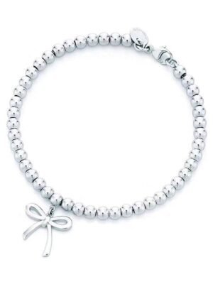 18K T Bow Charm Bead Bracelet