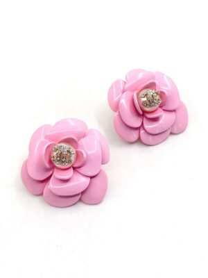18K CC Pink Camellia Resin Earrings