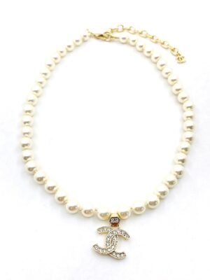 18K CC Diamonds Pearls Necklace