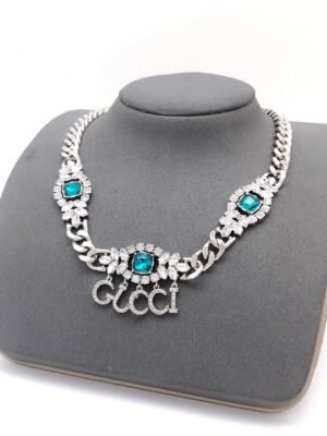 18K Double G Script Diamonds Necklace