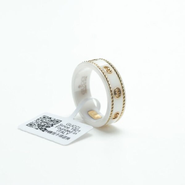 18K Double G Interlocking G Icon White Zirconia Ring