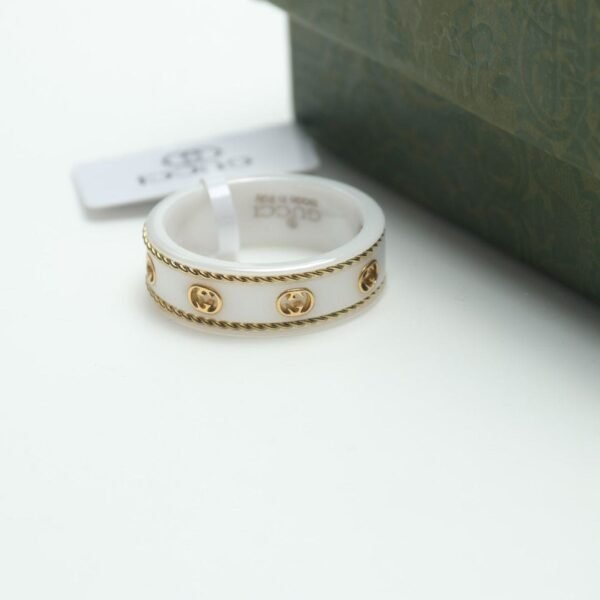 18K Double G Interlocking G Icon White Zirconia Ring