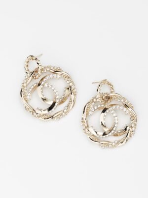 18K CC Round Diamond Earrings