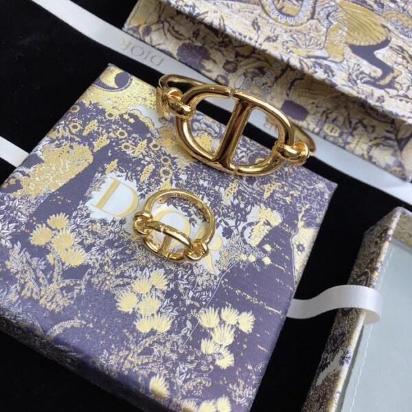 18K CD Navy Logo Bangle Open Cuff Bracelet