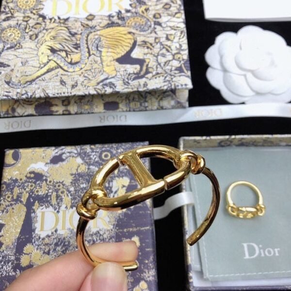 18K CD Navy Logo Bangle Open Cuff Bracelet