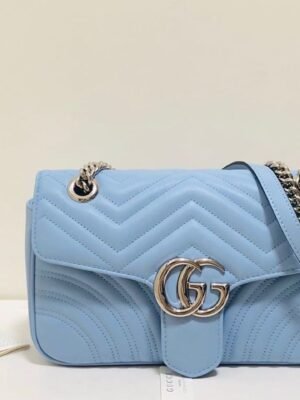 gg Marmont Small Matelass¨¦ Shoulder Bag Sky Blue Matelass¨¦ Chevron For Women 10in/26cm gg