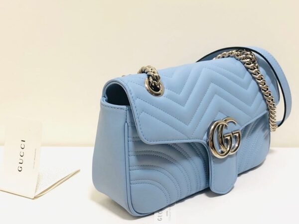 gg Marmont Small Matelass¨¦ Shoulder Bag Sky Blue Matelass¨¦ Chevron For Women 10in/26cm gg