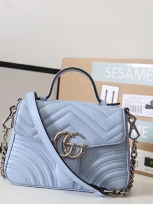gg Marmont Mini Top Handle Bag  Sky Blue For Women 8.3in/21cm gg