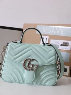 gg Marmont Mini Top Handle Bag Mint Green For Women 8.3in/21cm gg