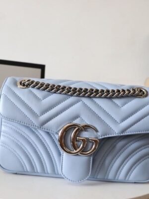 gg Marmont Small Matelass¨¦ Shoulder Bag Blue Sky For Women 10in/26cm gg 443497