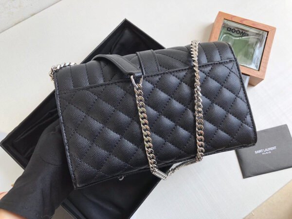 YSSL Envelope Small Bag In Mix Matelass¨¦ Grain De Poudre Black For Women 8.2in/21cm YSL 600195BOW921000