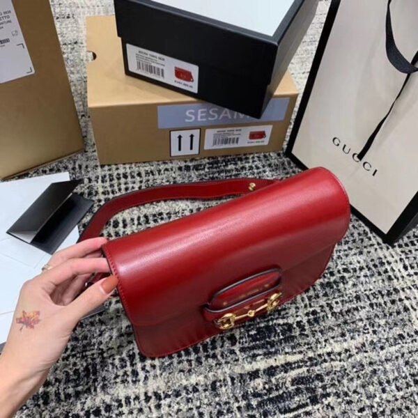 gg Horsebit 1955 Shoulder Bag Red Textured With A Vintage Effect For Women 9.8in/25cm gg ?602204 1DB0G 6638