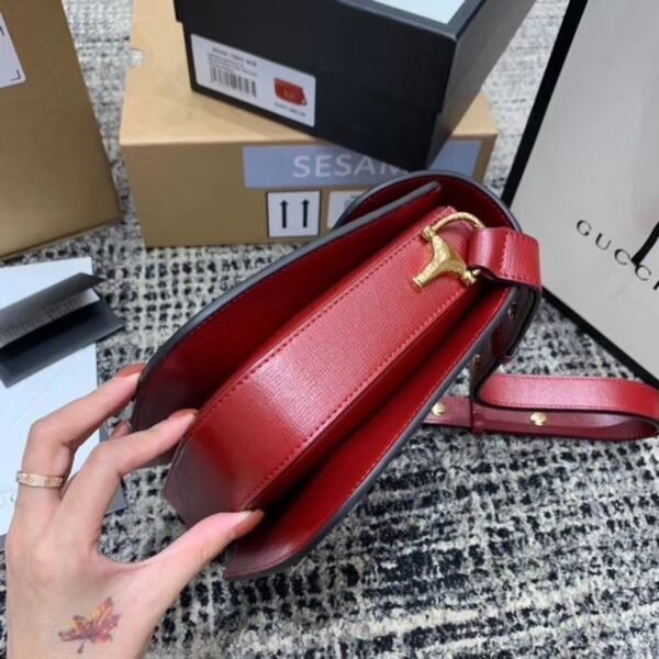 gg Horsebit 1955 Shoulder Bag Red Textured With A Vintage Effect For Women 9.8in/25cm gg ?602204 1DB0G 6638