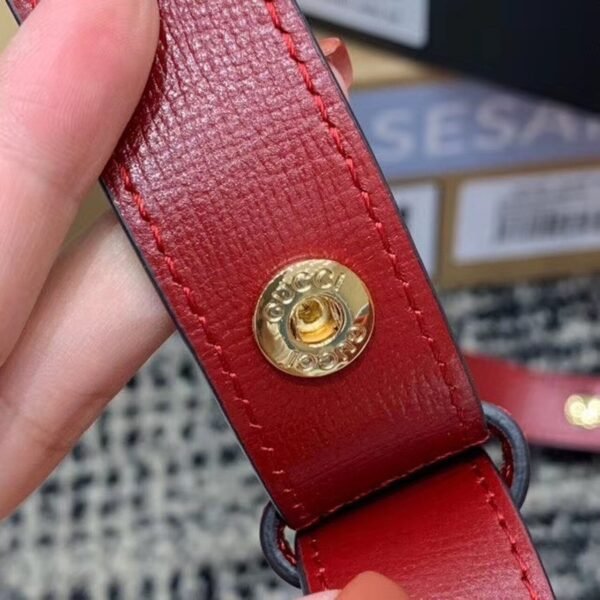 gg Horsebit 1955 Shoulder Bag Red Textured With A Vintage Effect For Women 9.8in/25cm gg ?602204 1DB0G 6638