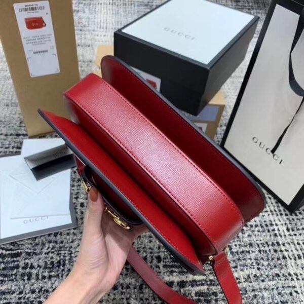 gg Horsebit 1955 Shoulder Bag Red Textured With A Vintage Effect For Women 9.8in/25cm gg ?602204 1DB0G 6638