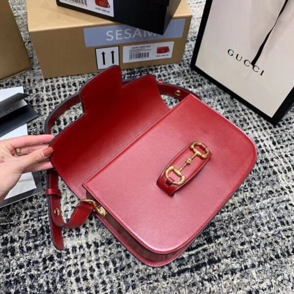 gg Horsebit 1955 Shoulder Bag Red Textured With A Vintage Effect For Women 9.8in/25cm gg ?602204 1DB0G 6638