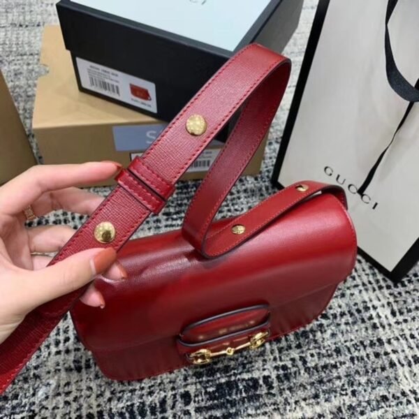 gg Horsebit 1955 Shoulder Bag Red Textured With A Vintage Effect For Women 9.8in/25cm gg ?602204 1DB0G 6638