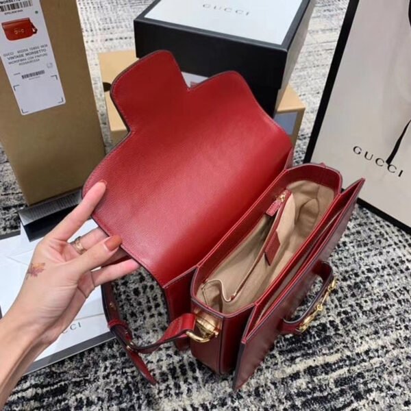 gg Horsebit 1955 Shoulder Bag Red Textured With A Vintage Effect For Women 9.8in/25cm gg ?602204 1DB0G 6638