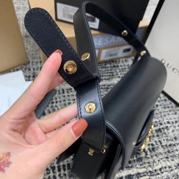 gg Horsebit 1955 Shoulder Bag Black Textured With A Vintage Effect For Women 9.8in/25cm gg ?602204 1DB0G 1000