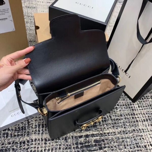 gg Horsebit 1955 Shoulder Bag Black Textured With A Vintage Effect For Women 9.8in/25cm gg ?602204 1DB0G 1000
