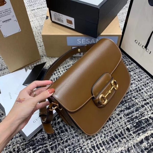 gg Horsebit 1955 Shoulder Bag Brown Textured With A Vintage Effect For Women 9.8in/25cm gg ?602204 1DB0G 2361