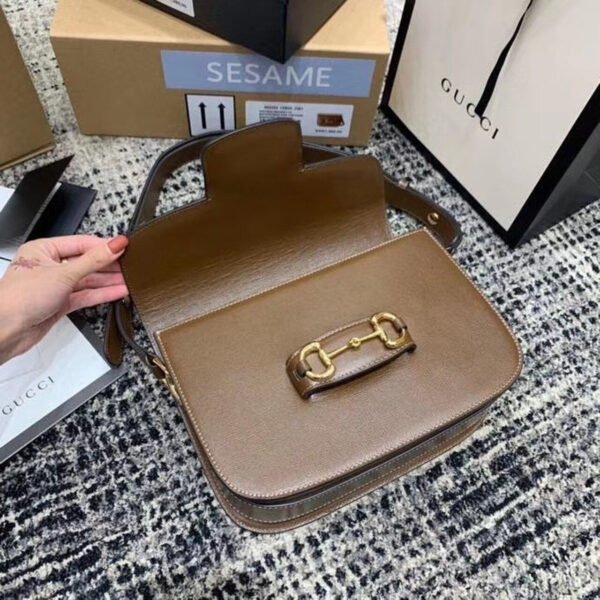 gg Horsebit 1955 Shoulder Bag Brown Textured With A Vintage Effect For Women 9.8in/25cm gg ?602204 1DB0G 2361