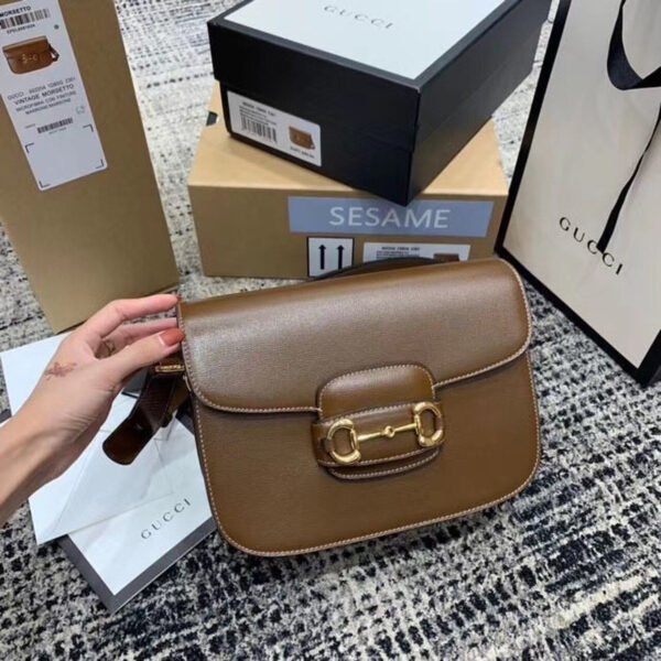 gg Horsebit 1955 Shoulder Bag Brown Textured With A Vintage Effect For Women 9.8in/25cm gg ?602204 1DB0G 2361