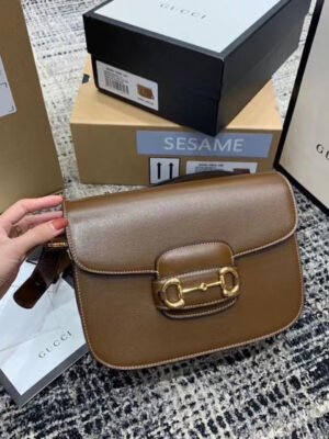 gg Horsebit 1955 Shoulder Bag Brown Textured With A Vintage Effect For Women 9.8in/25cm gg ?602204 1DB0G 2361
