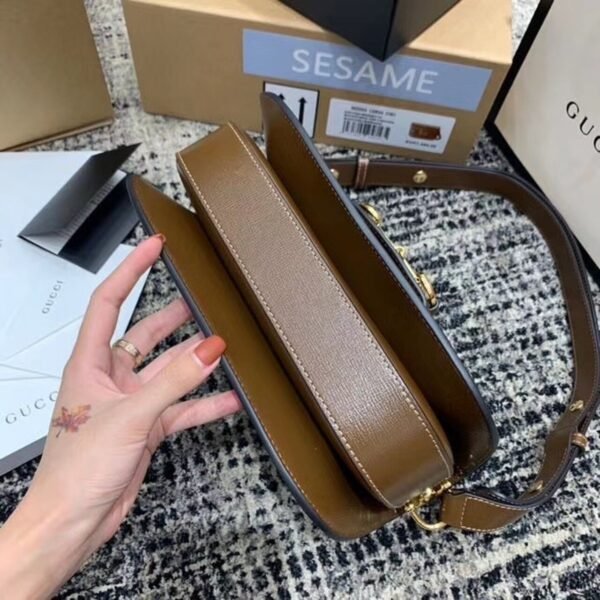 gg Horsebit 1955 Shoulder Bag Brown Textured With A Vintage Effect For Women 9.8in/25cm gg ?602204 1DB0G 2361