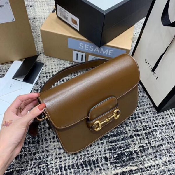 gg Horsebit 1955 Shoulder Bag Brown Textured With A Vintage Effect For Women 9.8in/25cm gg ?602204 1DB0G 2361