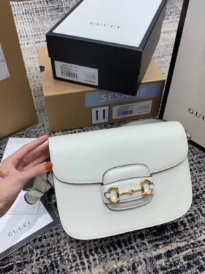 gg Horsebit 1955 Shoulder Bag White For Women 9.8in/25cm gg ?602204 1DB0G 9022