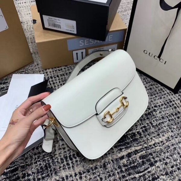 gg Horsebit 1955 Shoulder Bag White For Women 9.8in/25cm gg ?602204 1DB0G 9022