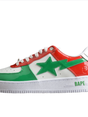 BAPE STA Low-Top Sneakers in Red, Green, and White