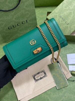 gg Diana Chain Wallet With Bamboo Green For Women, Women’s Bags 7.4in/19cm gg