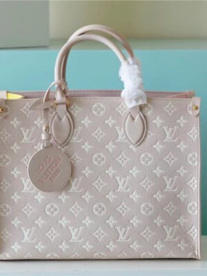 LV Onthego MM Monogram Empreinte Beige/ Pink/ Yellow For Women,  Shoulder And Crossbody Bags 35cm/13.8in LV M46128