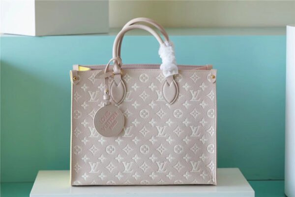 144b253c LV Onthego MM Monogram Empreinte Beige/ Pink/ Yellow For Women, Shoulder And Crossbody Bags 35cm/13.8in LV M46128