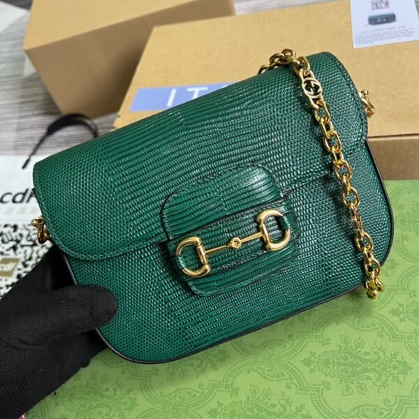 gg Horsebit 1955 Lizard Mini Bag Green For Women, Women’s Bags 8in/20cm gg? ?675801 LUZ0G 3154