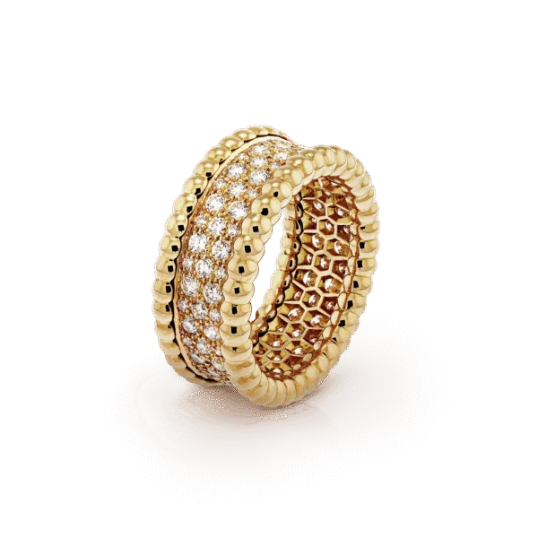 18K Yellow Gold Perl¨¦e Diamonds 3 Row Ring