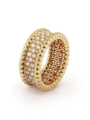 18K Yellow Gold Perl¨¦e Diamonds 3 Row Ring