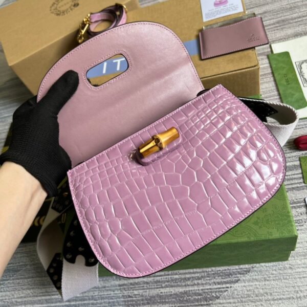 gg Bamboo 1947 Crocodile Top Handle Bag Pink For Women, Women’s Bags 10.2in/26cm gg