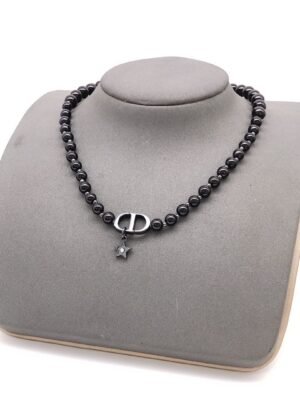 18K CD Black Crystal Beads Necklace