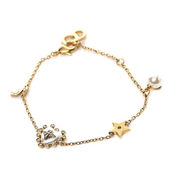 18K CD Crystal Heart Station Charms Bracelet
