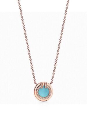 18K T Diamond & Turquoise Circle Pendant Necklace