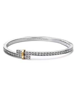 18K T Edge Hinged Bypass Bangle Bracelet