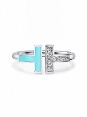 18K T Diamond & Turquoise Wire Ring