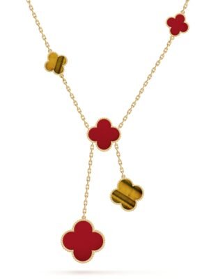 18K Magic Alhambra Six Motifs Carnelian Clover Necklace