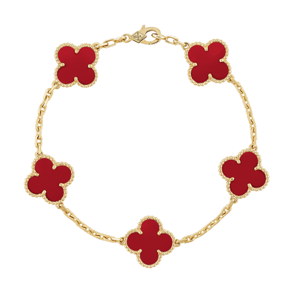 18K Vintage Alhambra Five Motifs Carnelian Clover Bracelet