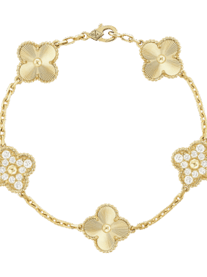 18K Vintage Alhambra Five Motifs Diamonds Clover Bracelet